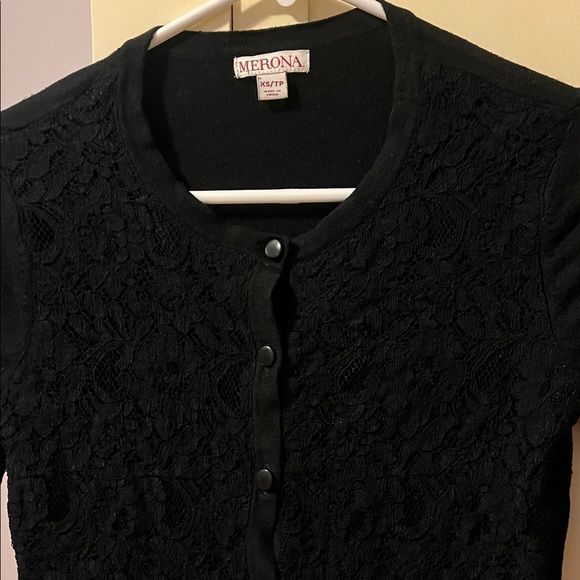 Merona Black Lace Overlay rayon Cardigan - Picture 5 of 6